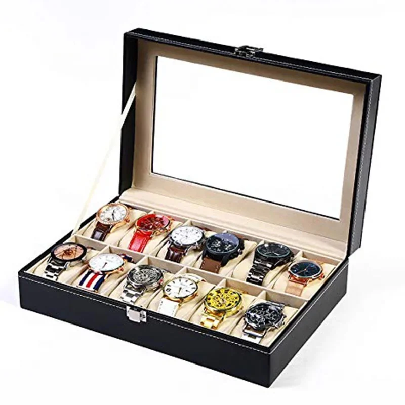 Unisex PU Leather Watch Organizer Box, Portable Watch Display Storage Tray, Collector Case for Home Countertop Display