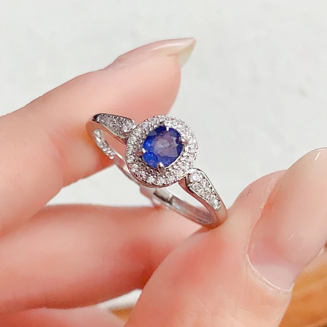 925 Silver Natural Sapphire Ring with Certificate 5x4mm 0.4ct Genuine Blue Sapphire Silver Ring Fine Jewelry for Women