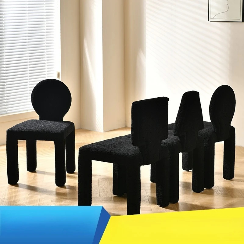 

Nordic Creative Black Teddy Fleece Dining Chair Home Modern Simple Wind Stool Backrest Makeup Chair
