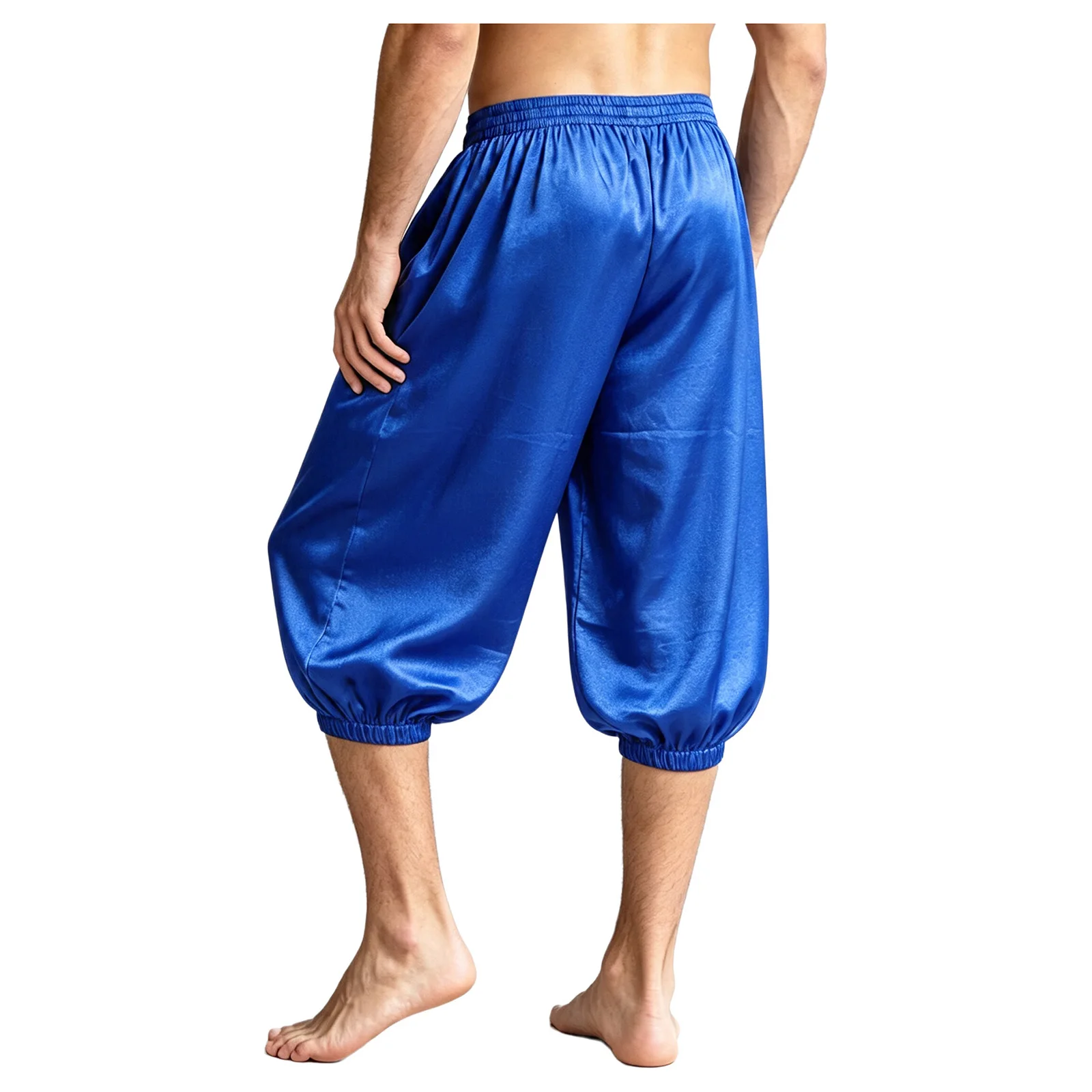 Mens Medieval Renaissance Pirate Shorts Elastic Waist Loose Capri Pants Arab Prince Silky Trousers Bottoms for Halloween Cosplay