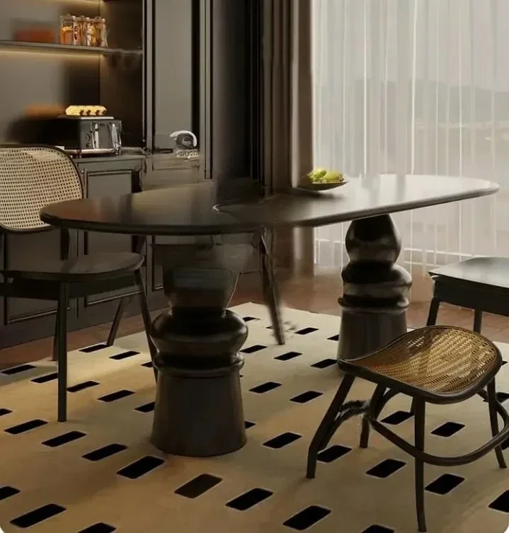 French neoclassical solid wood dining table retro cylindrical tea table American light luxury multi-person dining table6220