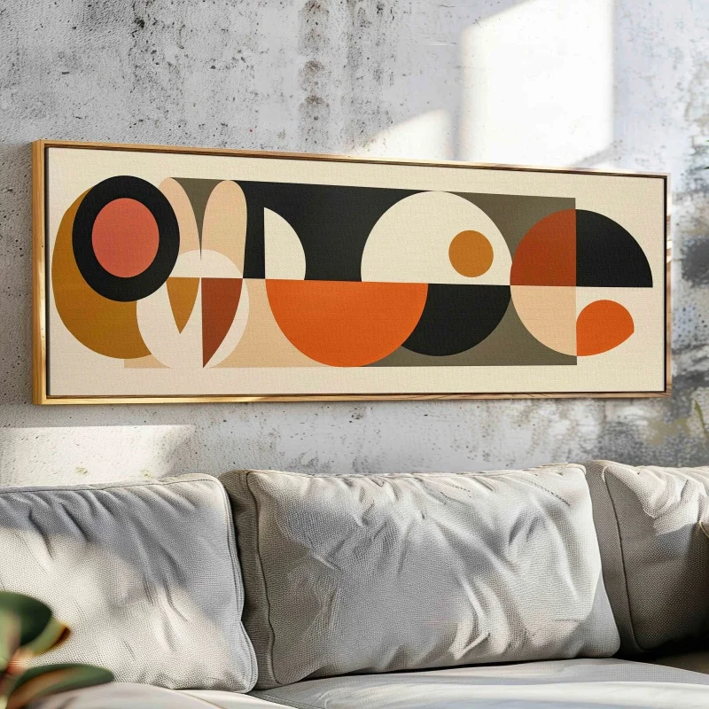 Mid Century Modern Wall Art Unframed, Earthy Colors Panoramic Modern Wall Art, Horizontal Geometric Wall Art, Above Bed Decor