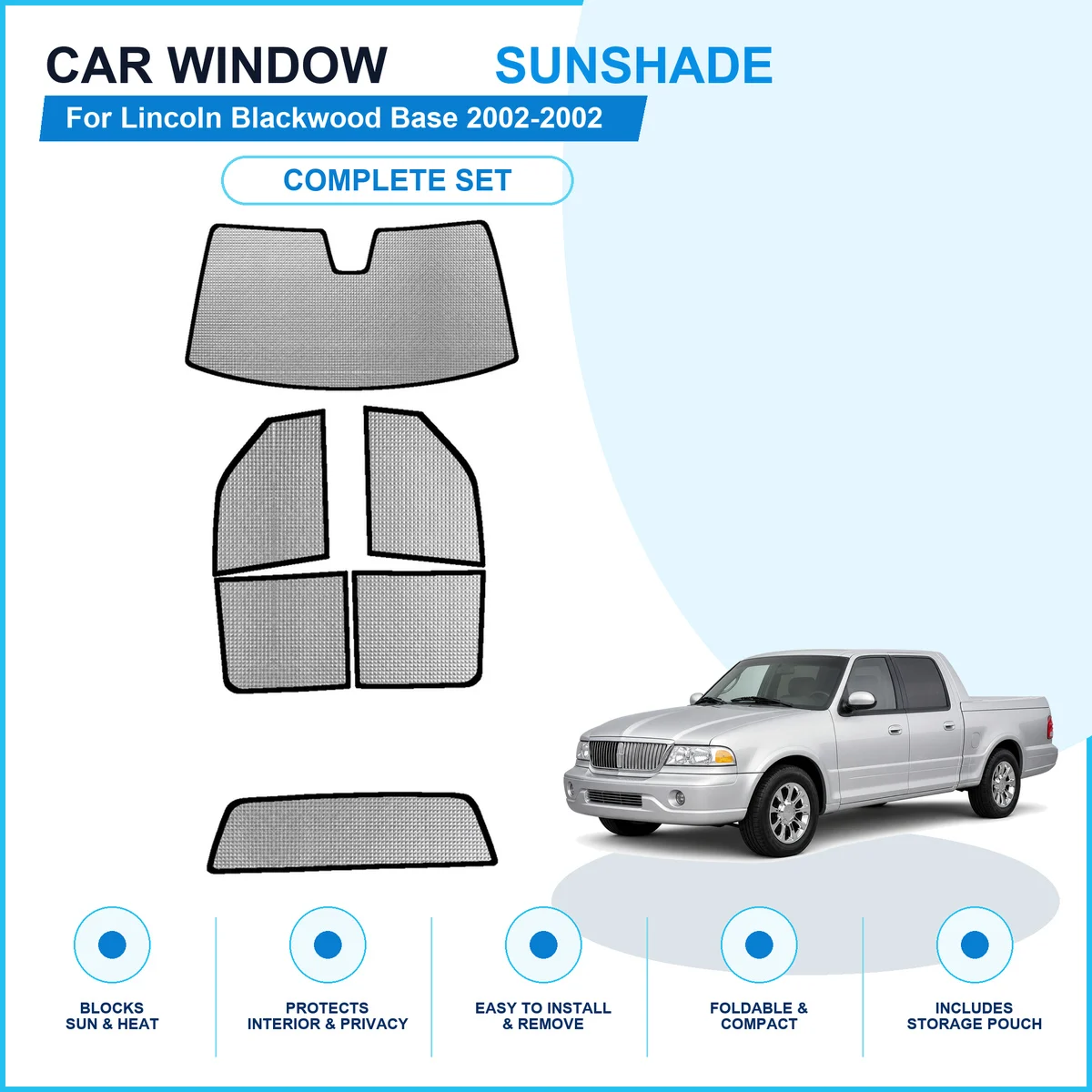 For Lincoln Blackwood Base 2002-2002 Custom Full Set Window Sunshades Aluminum Foil Suction Cup Anti UV Privacy