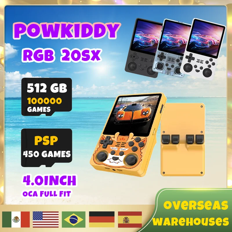 

New Powkiddy Rgb20sx Portable Handheld Game Console 4.0 Inch Ips Screen Linux Os Built-in Wifi Retro Game 512g 100000games