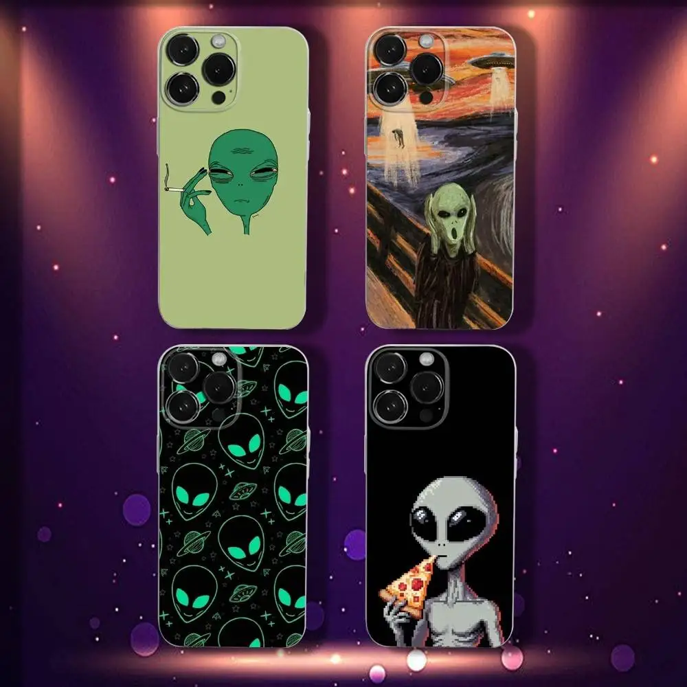 

UFO Aliens Phone Case For iPhone 16,15,14,13,12,11 Pro,Max,Plus,X,XS,XR,SE4,E Mini Transparent Soft Cover