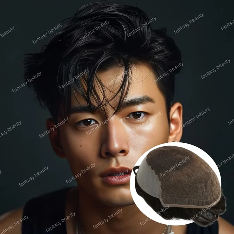 Durevole dentelle avant suisse et pu autour des hommes toupet 100% cheveux humains # 1B # 1B20 # 1B50 # 1B80 naturel blanc noir gris perruque homme cheveux