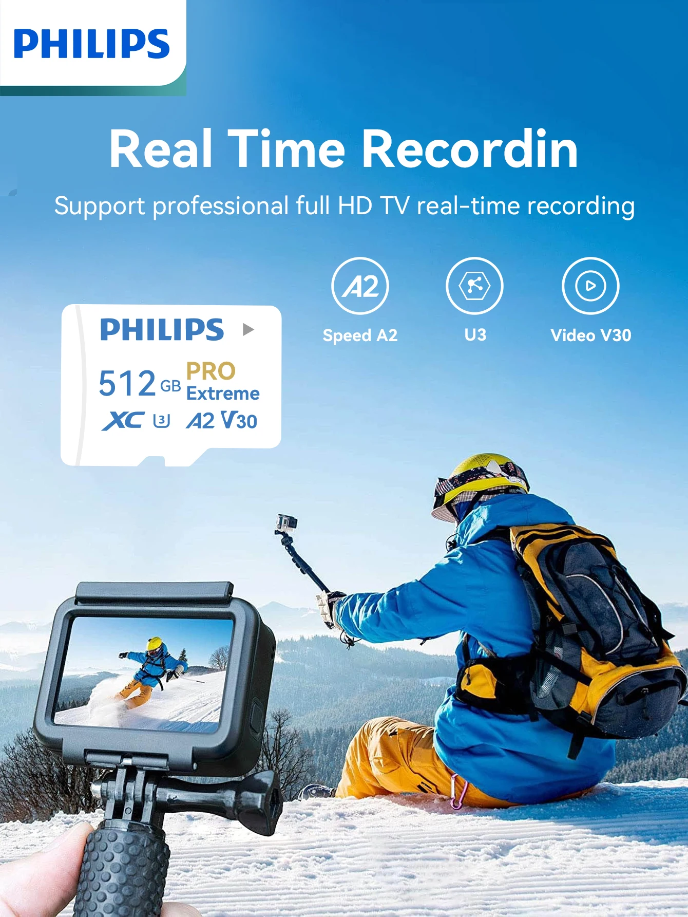 بطاقة ذاكرة PHILIPS عالية السرعة، A2، U3، V30، متعددة الاستخدامات للأجهزة الذكية والألعاب وفيديو 4K، 64G/128G/256G/512G، التوصيل والتشغيل