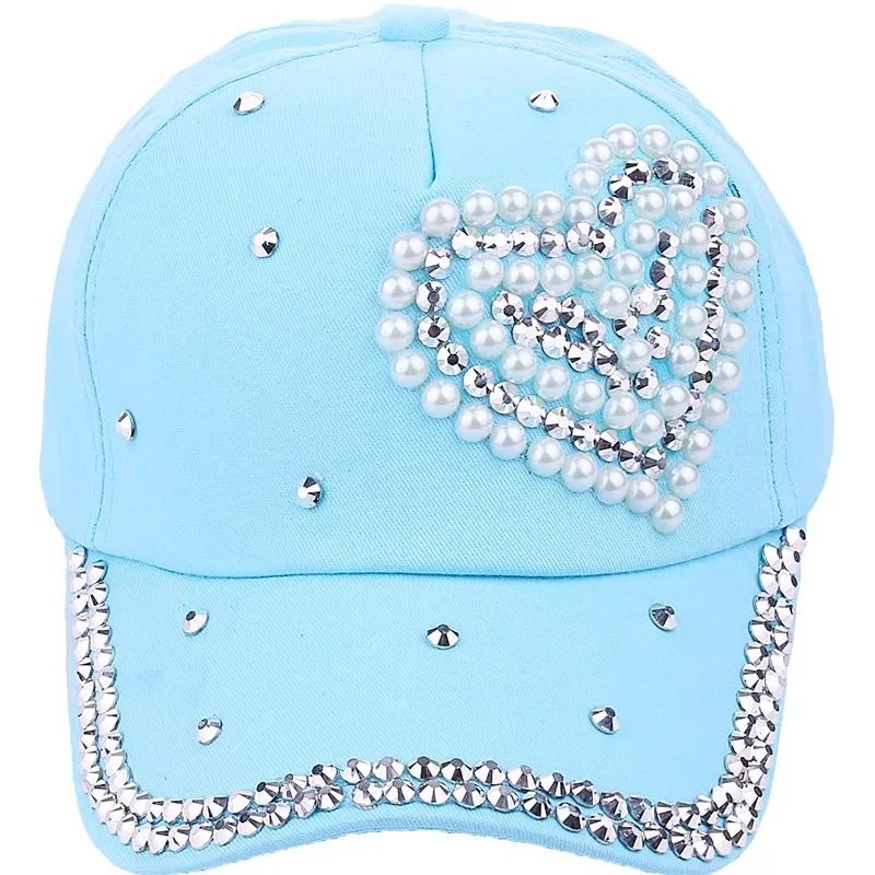 Fashion Heart Baseball Cap Luxury Woman Caps Y2k Baseball Cap Leisure Hip-Pop Rhinestone Hat Outdoor Sport Cap Adjustable Cotton