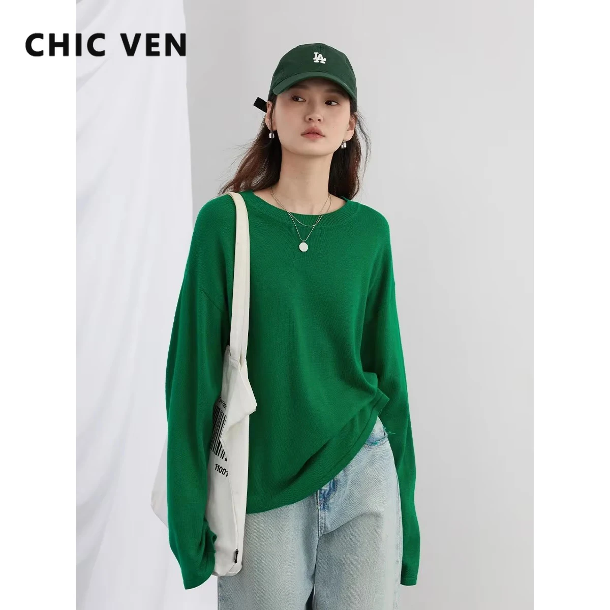 CHIC VEN Women Cardigan Loose Casual New Knitwear Long Sleeved Bottom Sweater Female Tops Woman Pullover Autumn Winter 2023