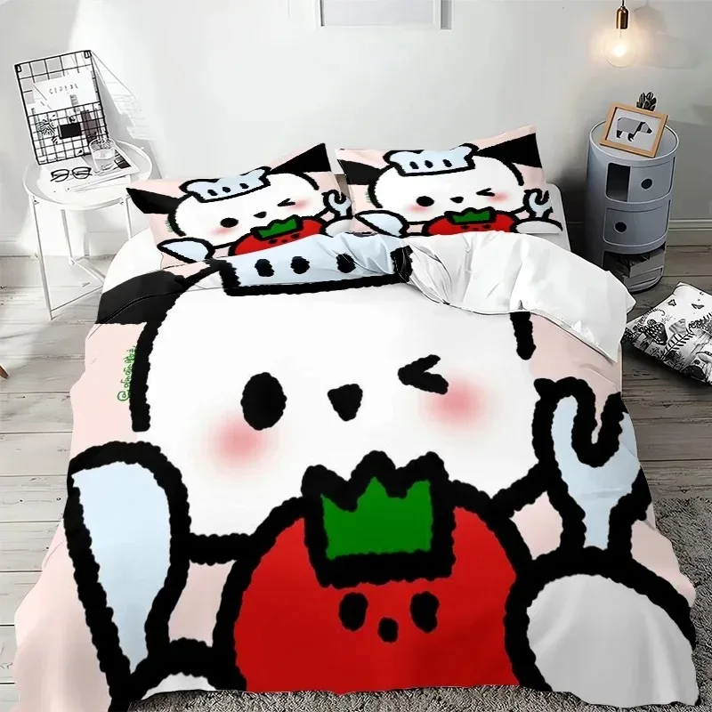 

Горячий Sanrio Cinnamoroll Pochacco, милый домашний удобный комплект постельного белья с мультяшным принтом, мягкая наволочка, пододеяльник для девочек, полный размер