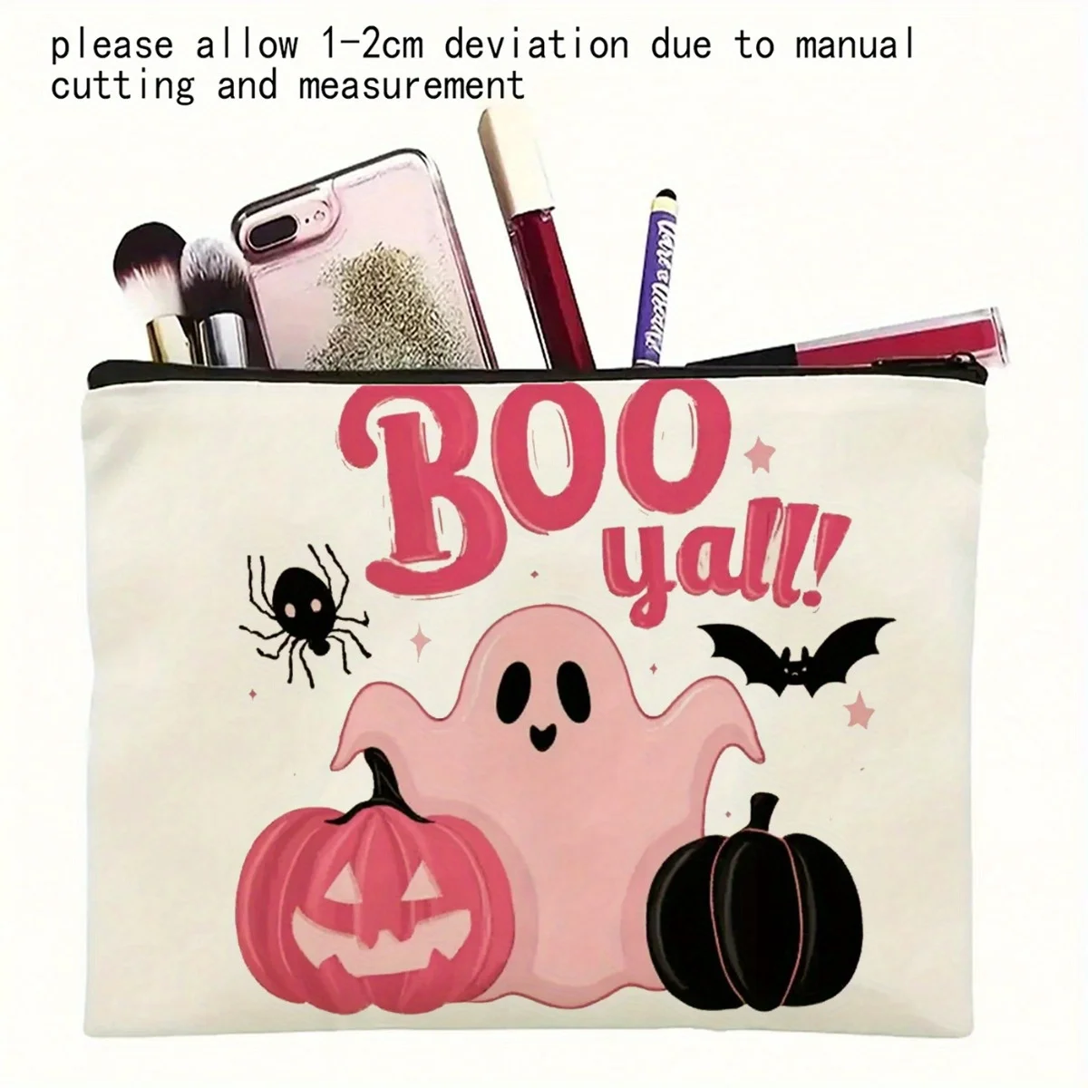 AHalloween – trousse de maquillage à motif de citrouille fantôme rose, pochette multifonctionnelle à fermeture éclair, sac de rangement de bijoux, petite fermeture éclair de voyage parfaite