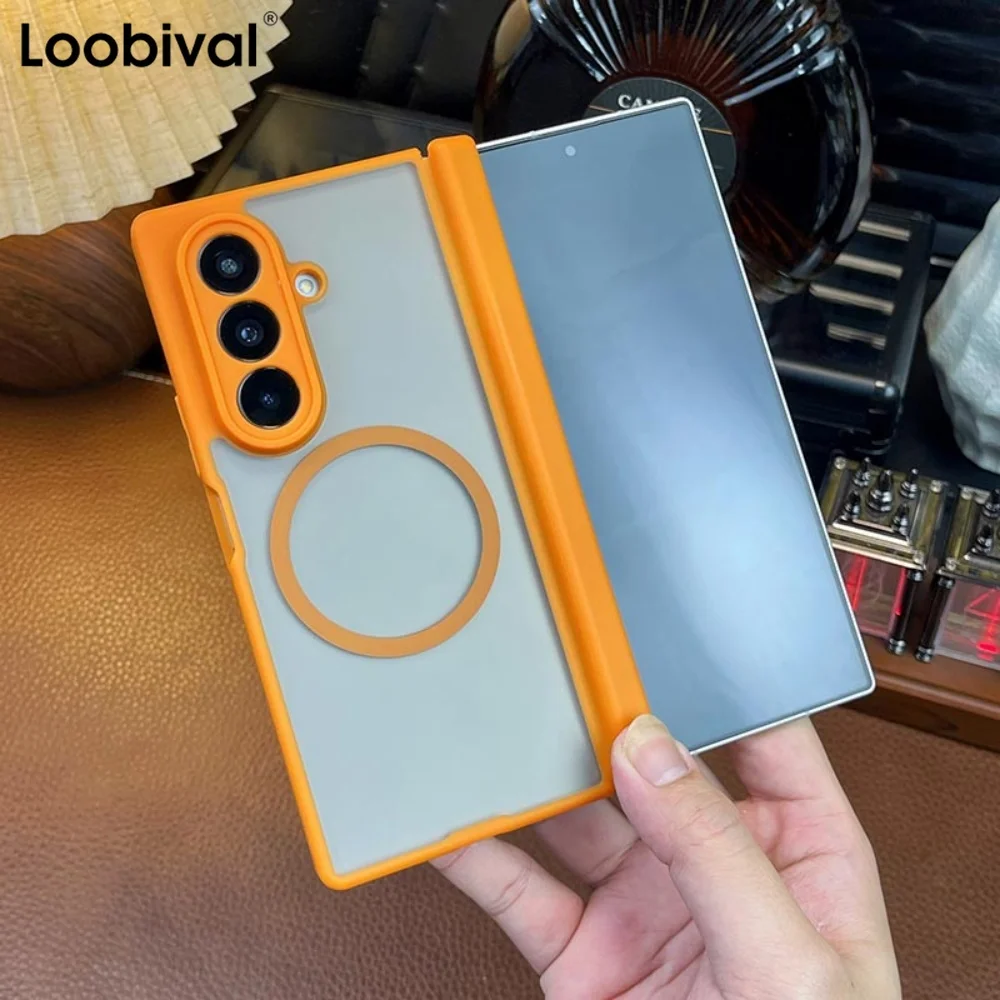 

Матовый полупрозрачный магнитный зарядный чехол Magsafe для Samsung Galaxy Z Fold7 Fold 6 5 Fold6, роскошный защитный чехол для объектива с петлями