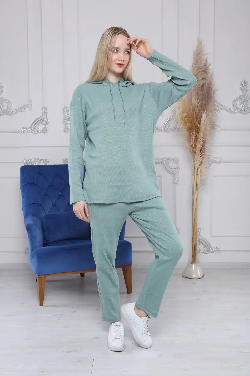 Camisola con capucha para mujer, chándal verde