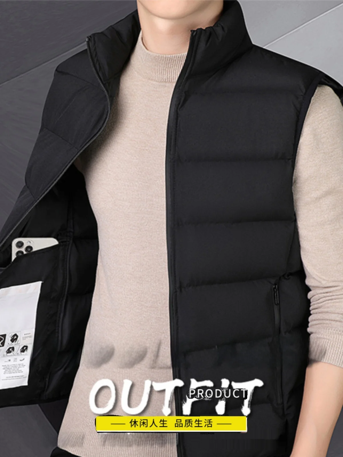 

Thiened Cotton Jaeted Men's Casual Vest Warm Loose Fit Autumn Winter Faion Trend Large Size Zipper Closure Color