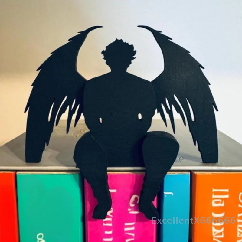 สีดําSilhouette Angelรูปปั้นไม้ตกแต่งสํานักงานBookendชั้นวางDecorเหมาะสําหรับบ้านและพื้นที่ทํางาน