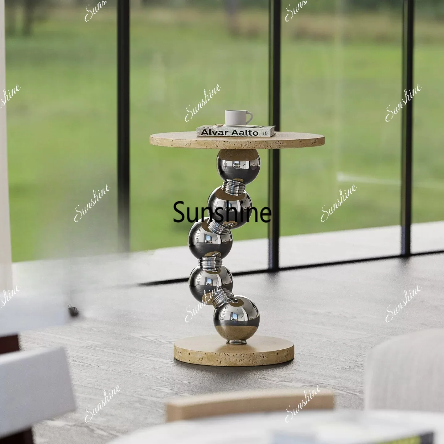 Italian light luxury style edge few creative spiral stainless steel ball sofa corner fewTJ