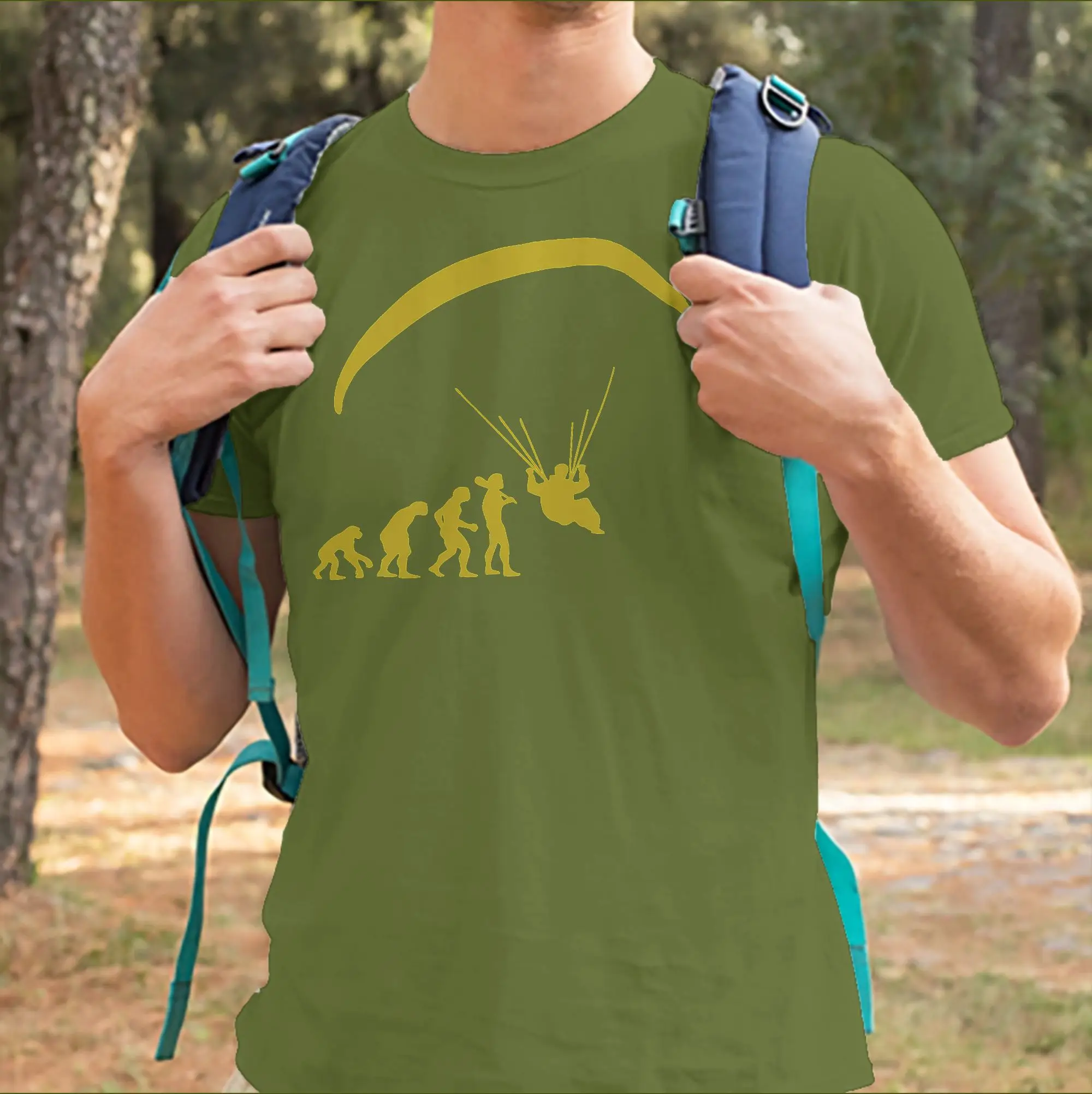 Camisetas engraçadas de parapente com estampa de evolução humana, camisetas de parapente para homens e mulheres, camiseta de algodão de manga curta, r