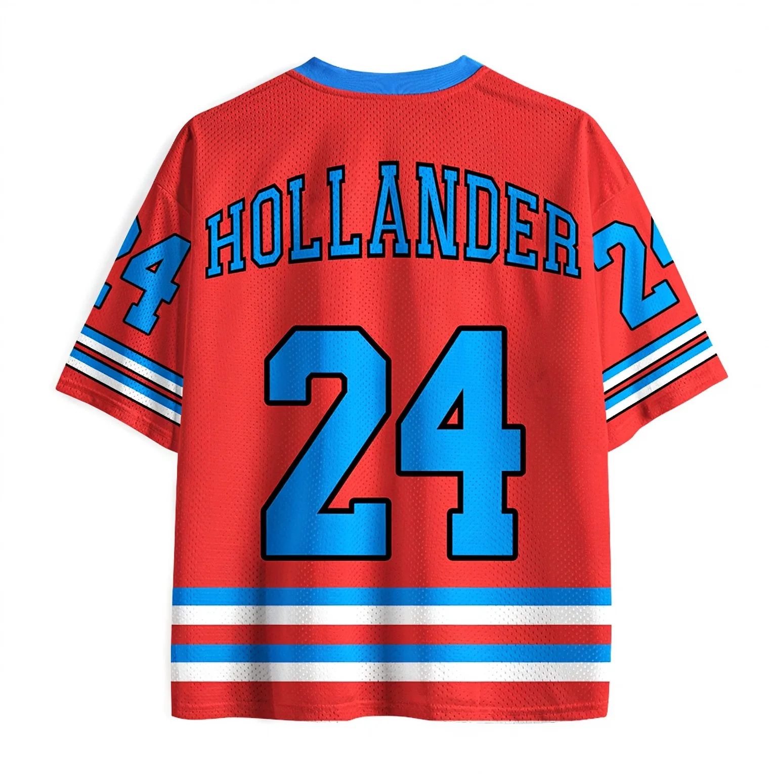 Hollander Ice Hockey Helmet Graphic Mesh Jersey, Red Blue V Neck Short Sleeve Sports Tee Book Lover Casual Top