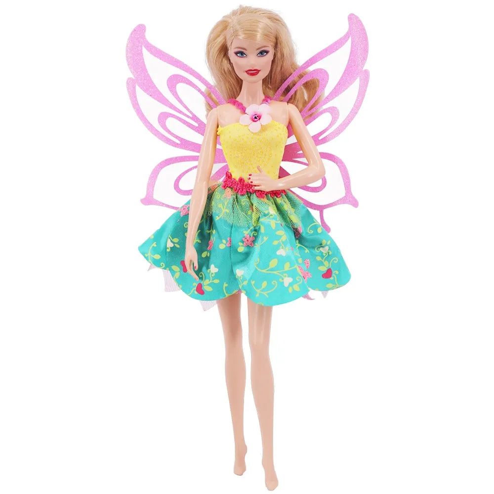 Doll Clothes Fairy Dress Butterfly Wing One Piece Dress Suitable For Babi 11.8 inch Doll BJD Evening Party Dress Magic Wand Shoe