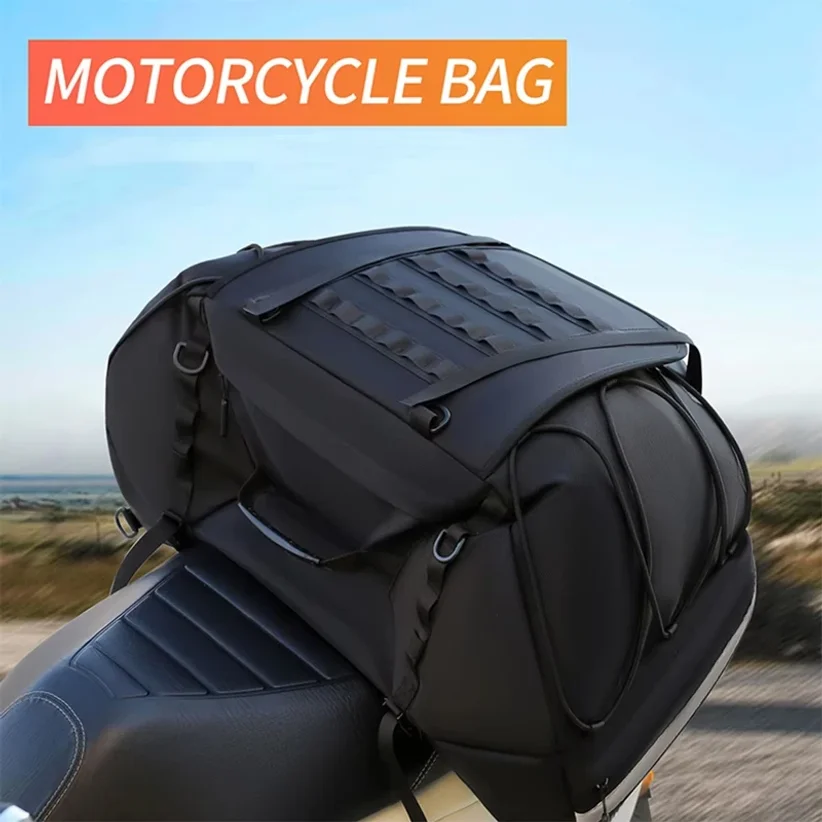 Motorcycle Saddle Bags Motor Expandable Cargo Bag Powersports Rack Bag Trunk Luggage Bag 35L-50L, Black