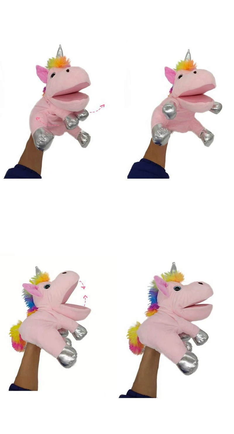 30 cm Kawaii Eenhoorn Hand Figuur Knuffel Mond Handschoen Mythisch Beest Wit Paard Kleuterschool Vroeg Onderwijs Game Prop Pop