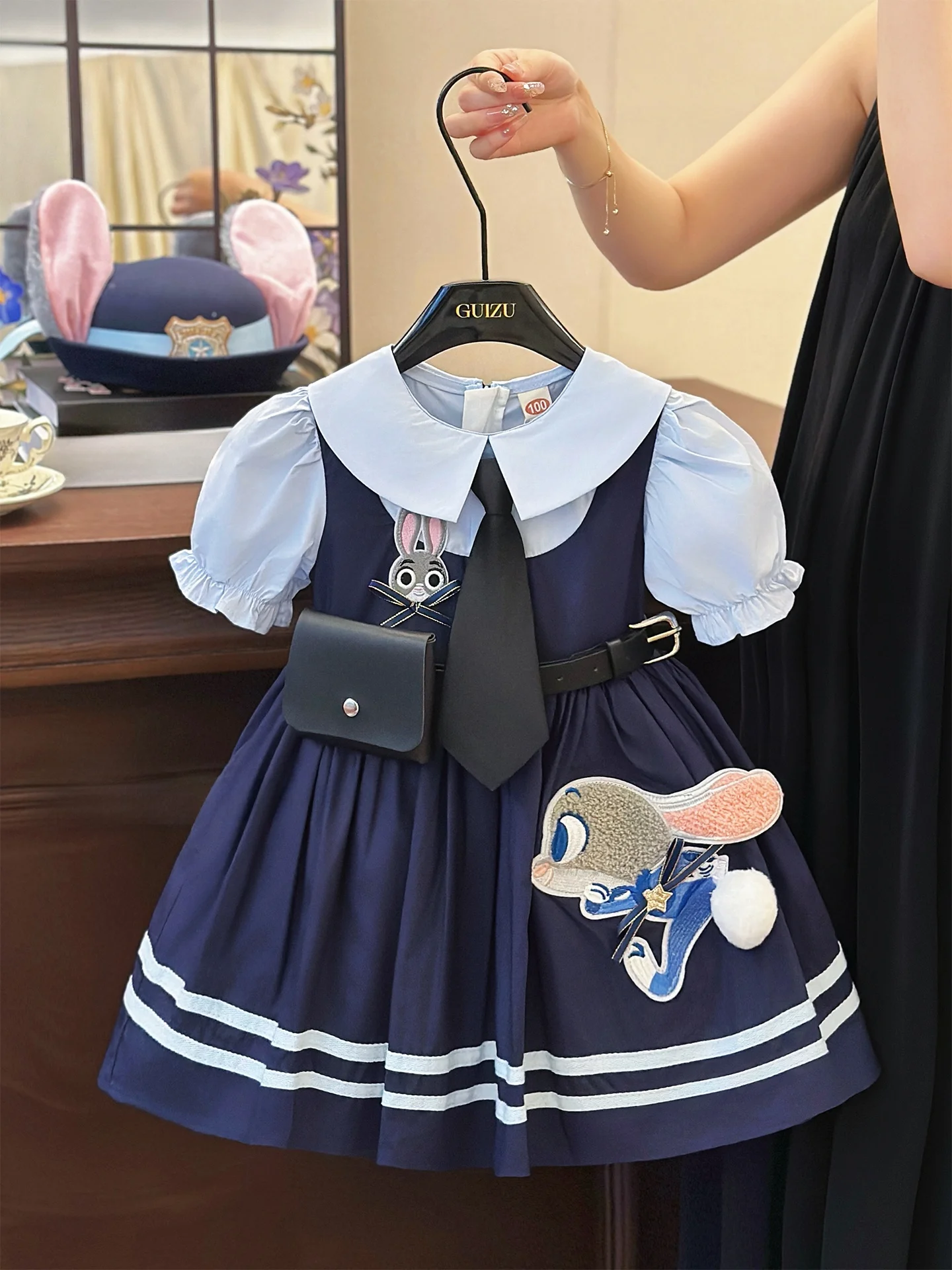 judy-rabbit-officer-cosplay-dress-girls-summer-new-style-soft-fabric-short-sleeve-middle-waist-princess-skirt-for-kids