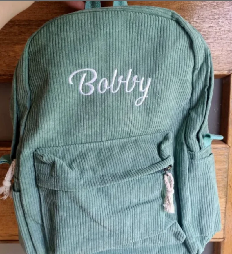 Ransel anak-anak dipersonalisasi, ransel Corduroy bordir, kembali ke sekolah, ransel nama anak, tas sekolah kuliah, balita, dengan nama