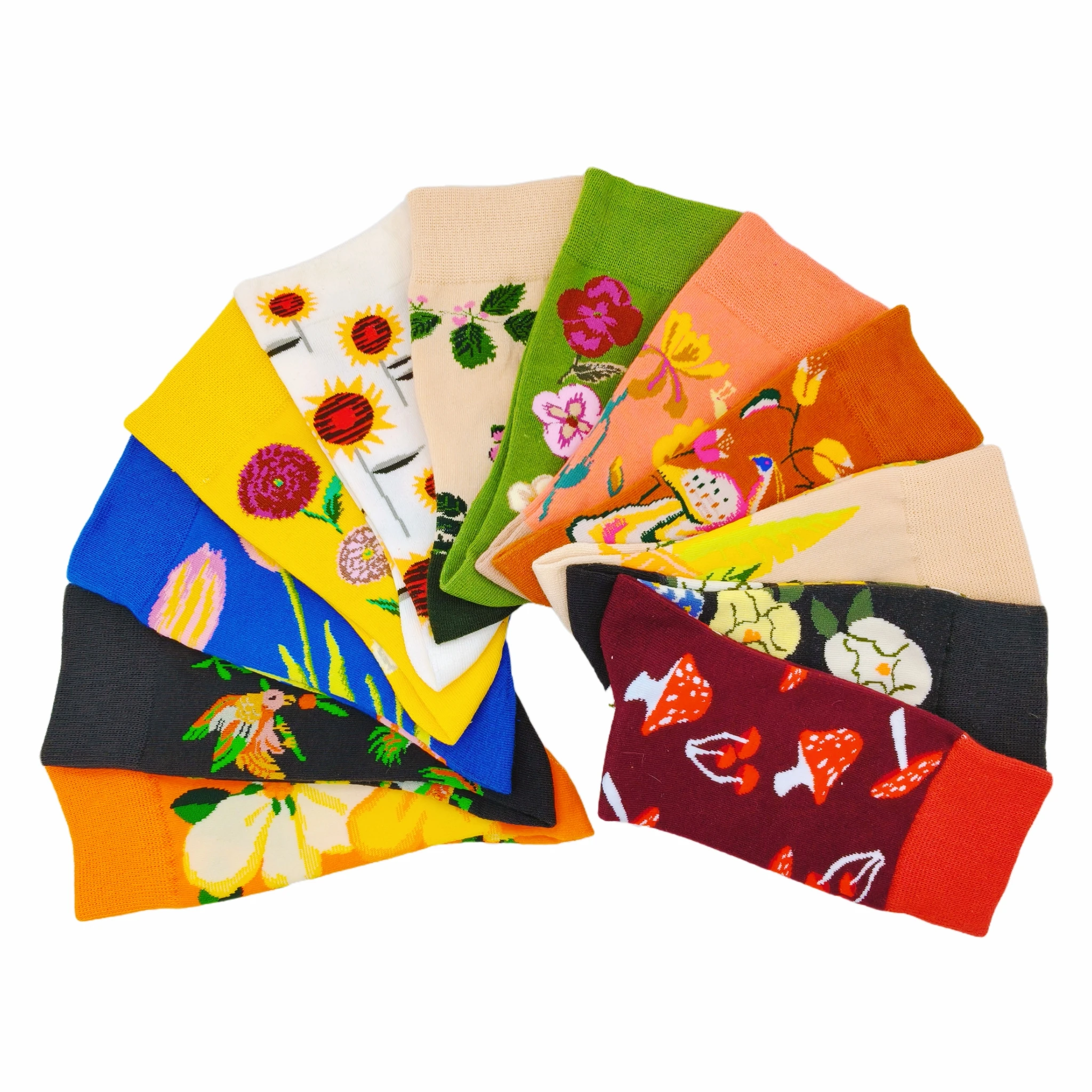 12 Pairs Flowers Print Tube Socks