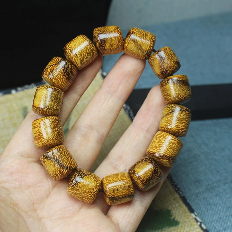 Live stream product: Indonesian agarwood barrel beads 15mm bracelet with patterns, unisex Buddhist beads