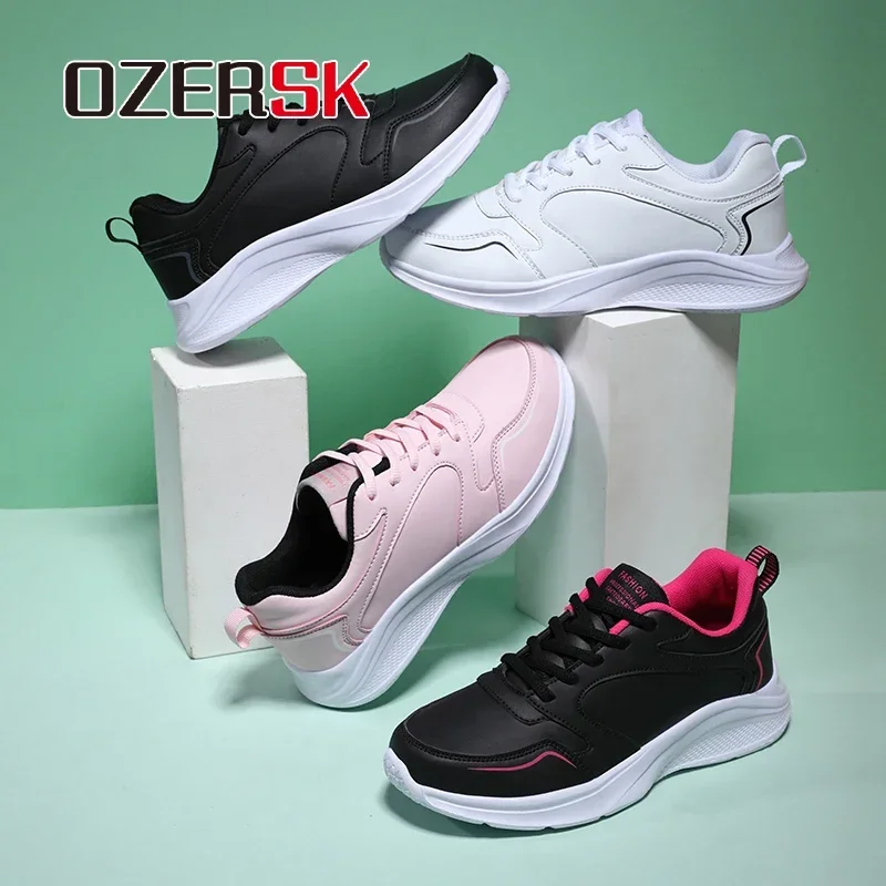 OZERSK primavera y otoño nuevas zapatillas de deporte de cuero Pu zapatos para mujeres estudiantes calzado Casual versátil zapatos cómodos Mujer