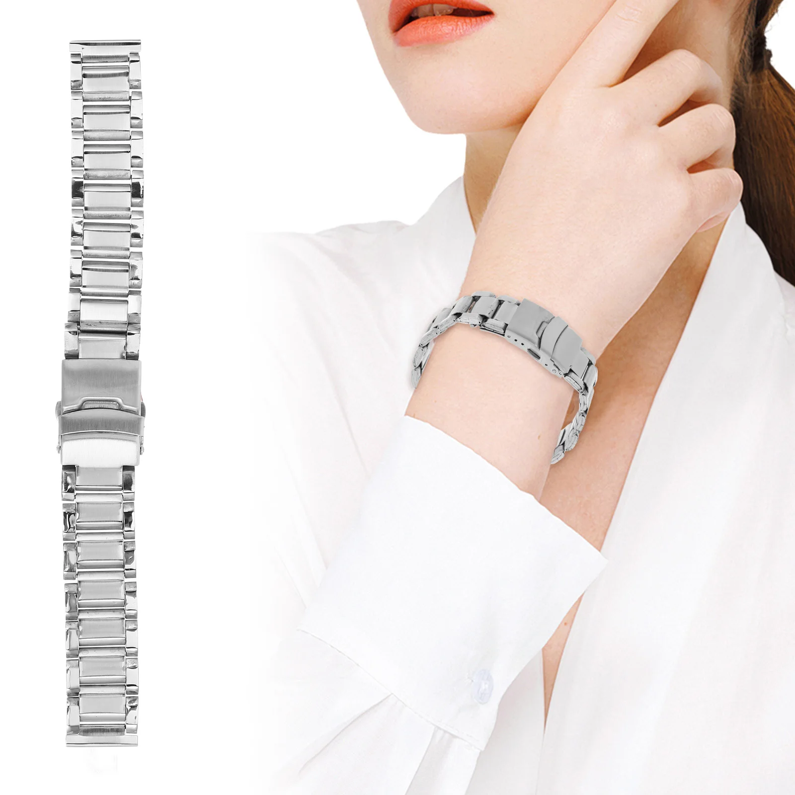 

Durable Stainless Steel Band For Men Adjustable Metal Wrist Strap Secure Clasp Heavy Duty 20Mm Thick Deployment Buckle Sports