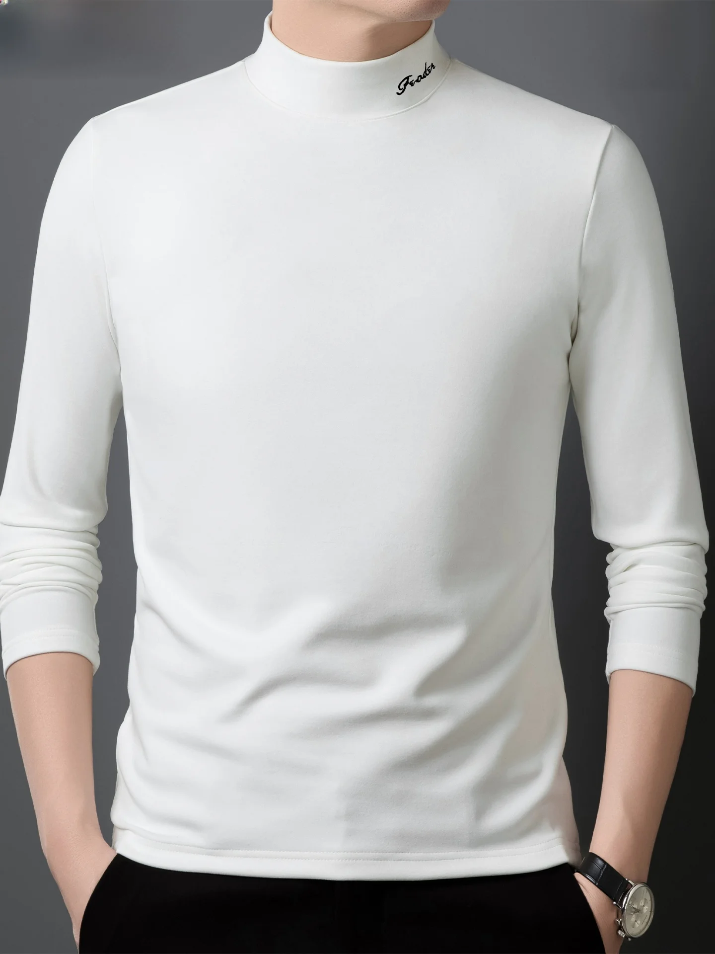 

Thiened f-High Collar Men's Casual Busin Warm Wool Silk Underwear T-irt Autumn Winter Leisure Faion Soft Polyeste...