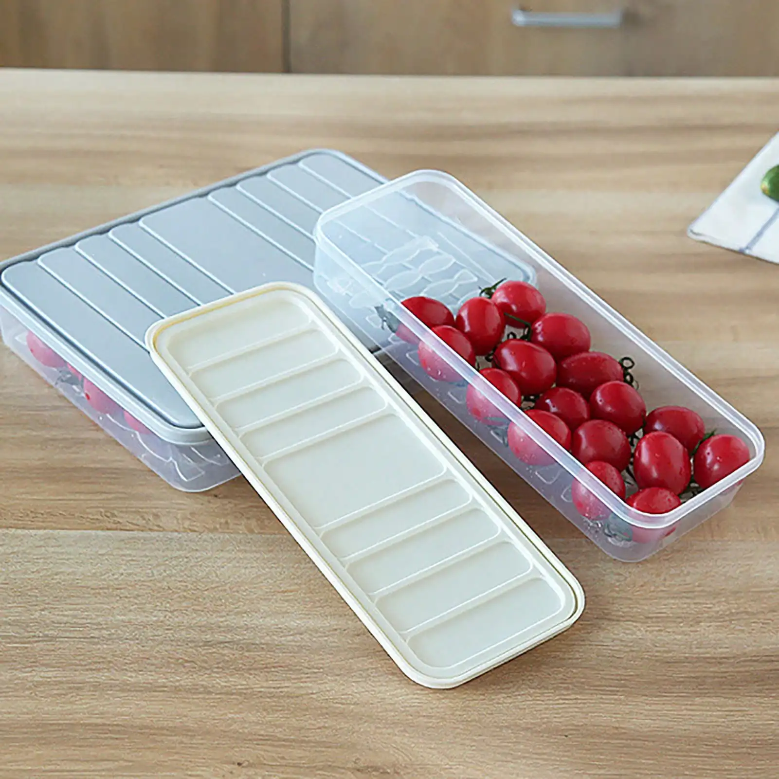 

Fridge Dumpling Box Plastic Sealed Rectangular with Lid Dumpling Holder for Home White S Size