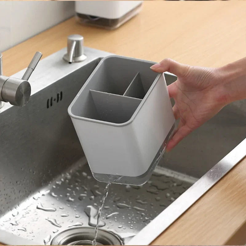 ชั้นวางช้อนส้อมพลาสติกมัลติฟังก์ชั่น, เครื่องมือในครัว, ตะเกียบ, ที่เก็บของ, ชั้นสองชั้น, มีด, ส้อม, ชั้นวางท่อระบายน้ํา