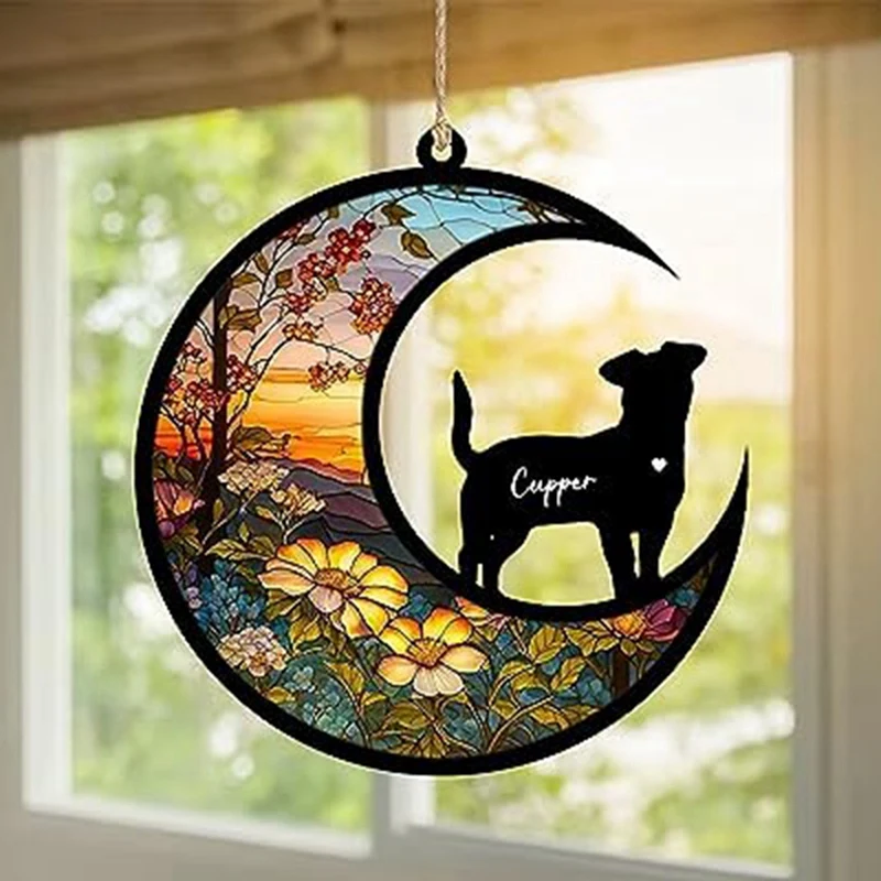 Suncatcher memorial cão, personalizado com nome, data, perda de pet, durável, acrílico, luz, durável