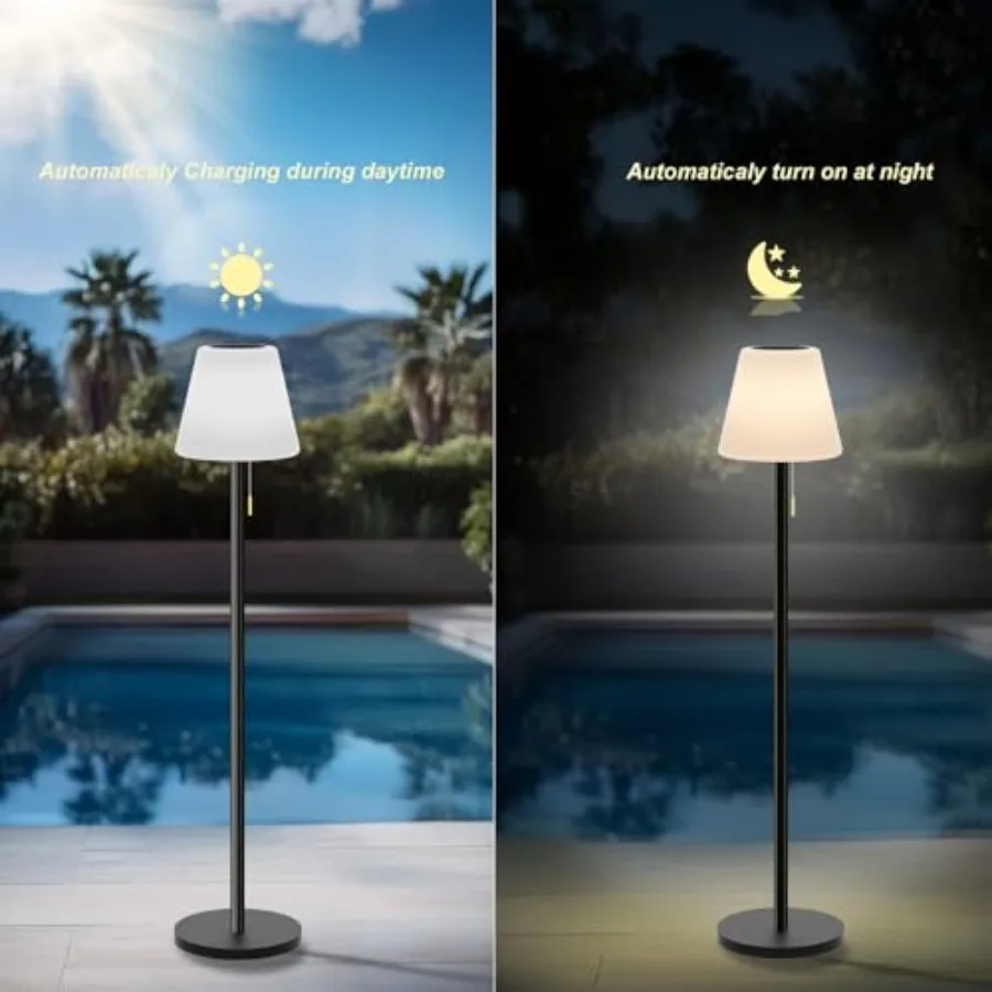 Outdoor Floor Lamp Solar Outdoor Lamps for Patio Waterproof Rechargeable Floor Lamp Cordless Dimmable Warm White+RGB LED Solar