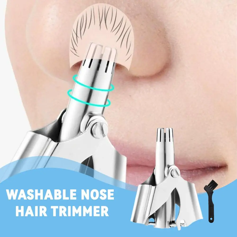 Manual Nose Hair Trimmer Kit with Cleaning Brush, Stainless Steel Nose Clipper, Nostril Hair Cutter Scissors Ear & Nose Trimmer