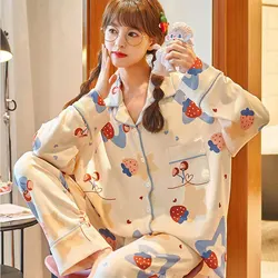 Women's Two-Piece Pajamas Korean Version Of The Japanese Style Spring And Autumn Long-Sleeved Home Wear Casual Ladies Suit