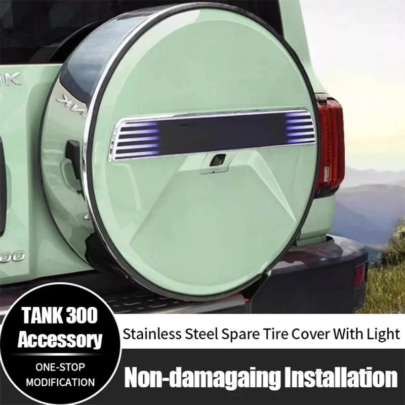 new For GWM Tank 300 Spare Tire Cover Stainless Steel ABS LED Stainless Steel Spare Wheel Tire Protective Cover With Lamp Light