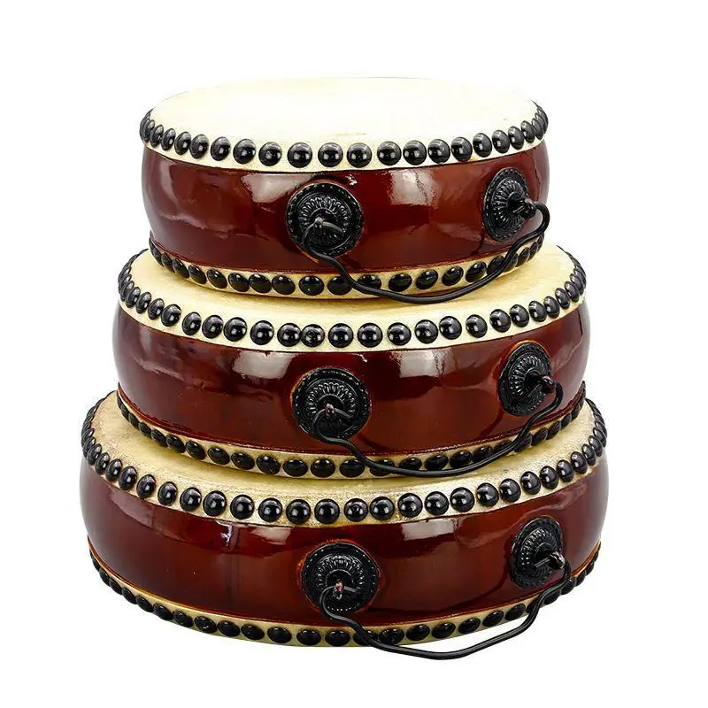 1Pc Chinese Taiwan Characteristic Cow Leather Flat Drum Portable Rhythm Tambourine Taoist Treble Percussion Instrument