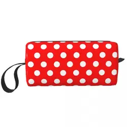 Fashion Classic Red And White Polka Dots Travel Toiletry Bag for Women Makeup Cosmetic Bag Beauty Storage Dopp Kit