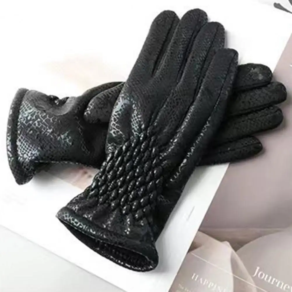 

Velvet Lined Gloves Women Cycling Gloves Women's Winter Cycling Gloves with Snakeskin Design Touchscreen Compatibility for Cold