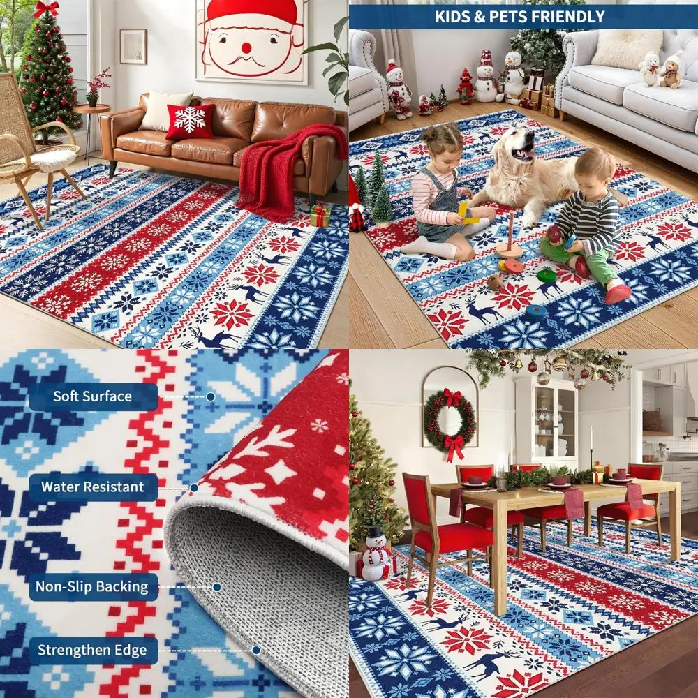 

Рождественский коврик 8x10 — большой моющийся домашний нескользящий напольный чехол с низким ворсом, декоративный акцент в стиле бохо для праздника, дома