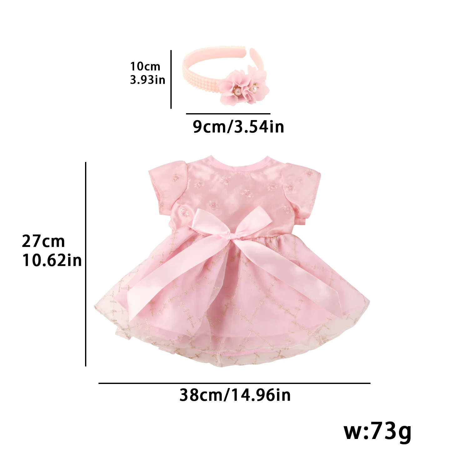 Cute PinkPrincess Doll Dress Set For 22 Inches Reborn Girl Doll Skirt+Hairband Bow Suit For 55Cm Baby New Born Girl Dolls TOy