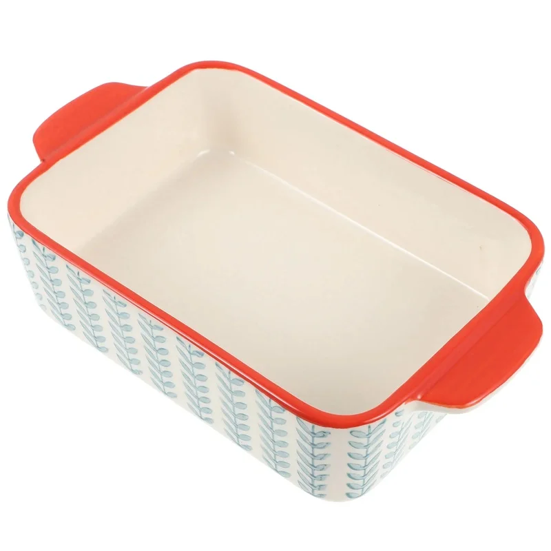 

Ceramic Food Plate with Double Handles for Household Dessert Baking, Suitable for Microwave and Toaster Use