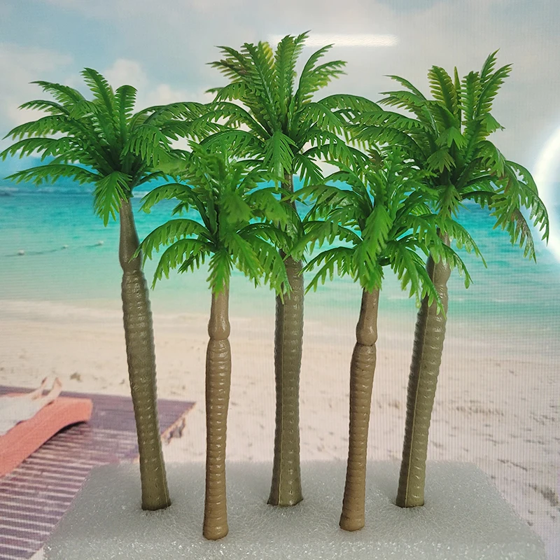 Coqueiro tropical, palmeira, planta decorativa artificial para a paisagem, mar, praia, paisagem, acessórios em miniatura, 10pcs