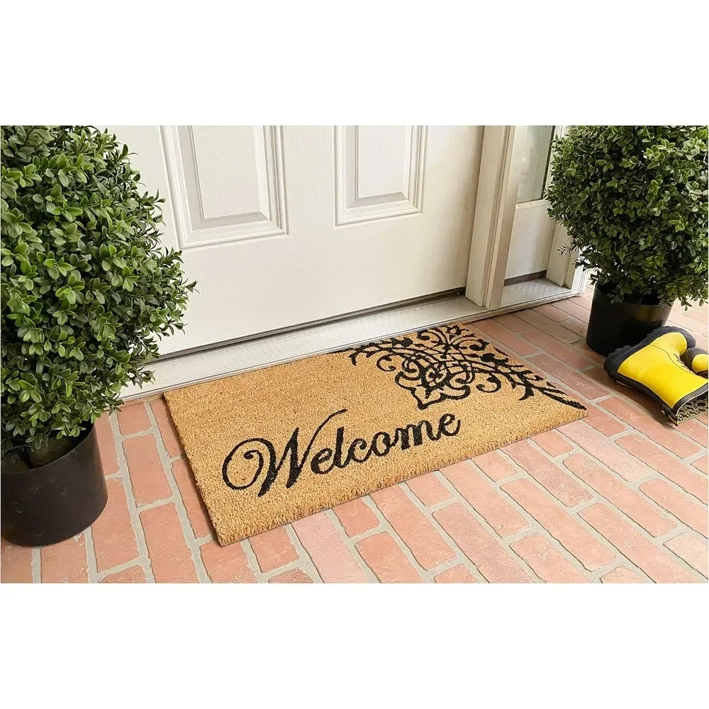 121353672 Scroll Welcome Doormat, 3' x 6', Natural/Coir