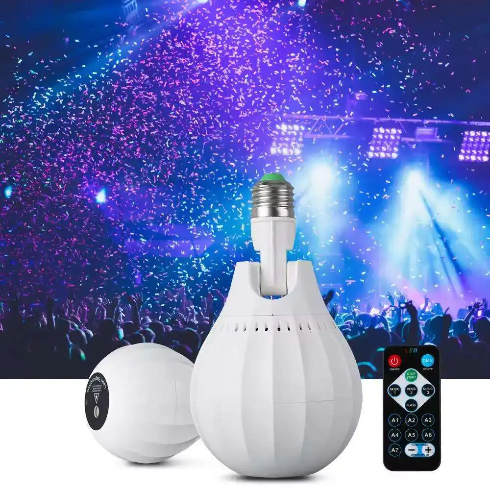 ミニledレーザーライト電球e27-5モードdjステージ照明効果-リモコン付き-家庭用バー-結婚式パーティー-ディスコライト