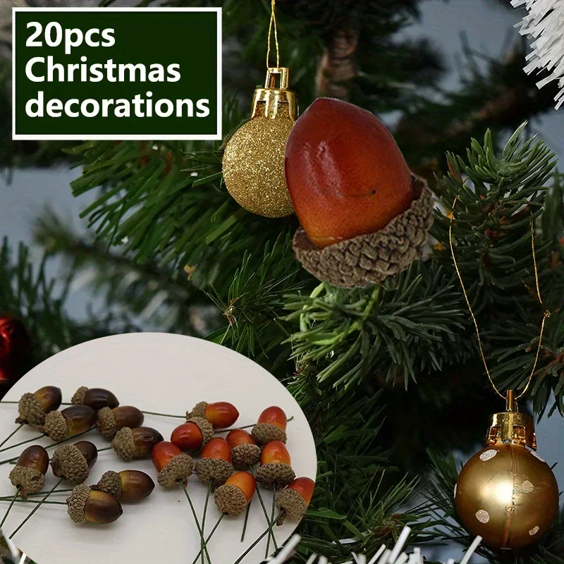 20 piezas de bellotas pequeñas simuladas con alambre, avellanas, accesorios navideños DIY, bellotas naturales, piñas, decoraciones de castañas