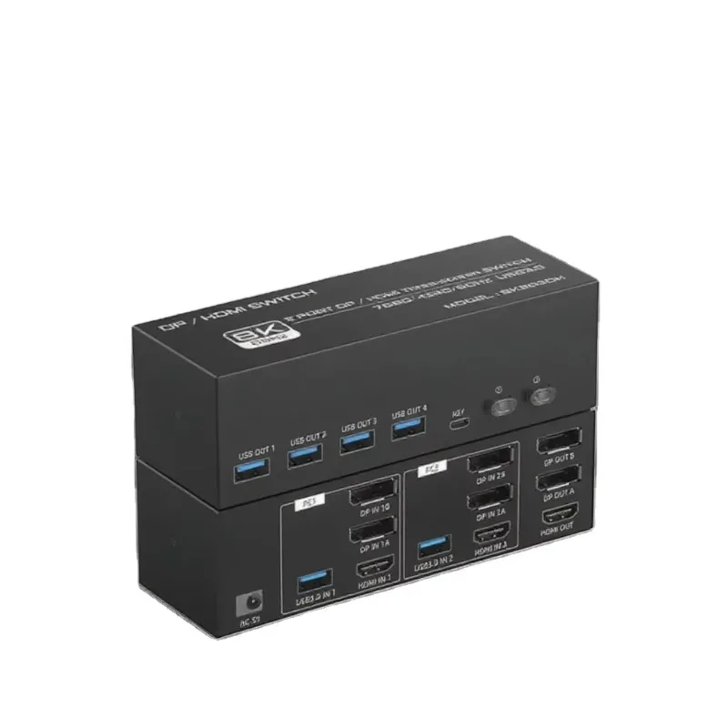 OEM ODM 8K DP/HDMI 3-Screen KVM Switch 2 Port USB3.0 Display Port Selector Video Splitters & Converters Share Keyboard
